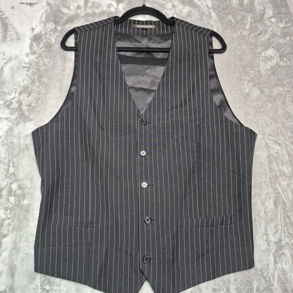 Babeyond Mens Pinstripe Suit Vest Charcoal Gray Gatsby Waistcoat Size L 0885